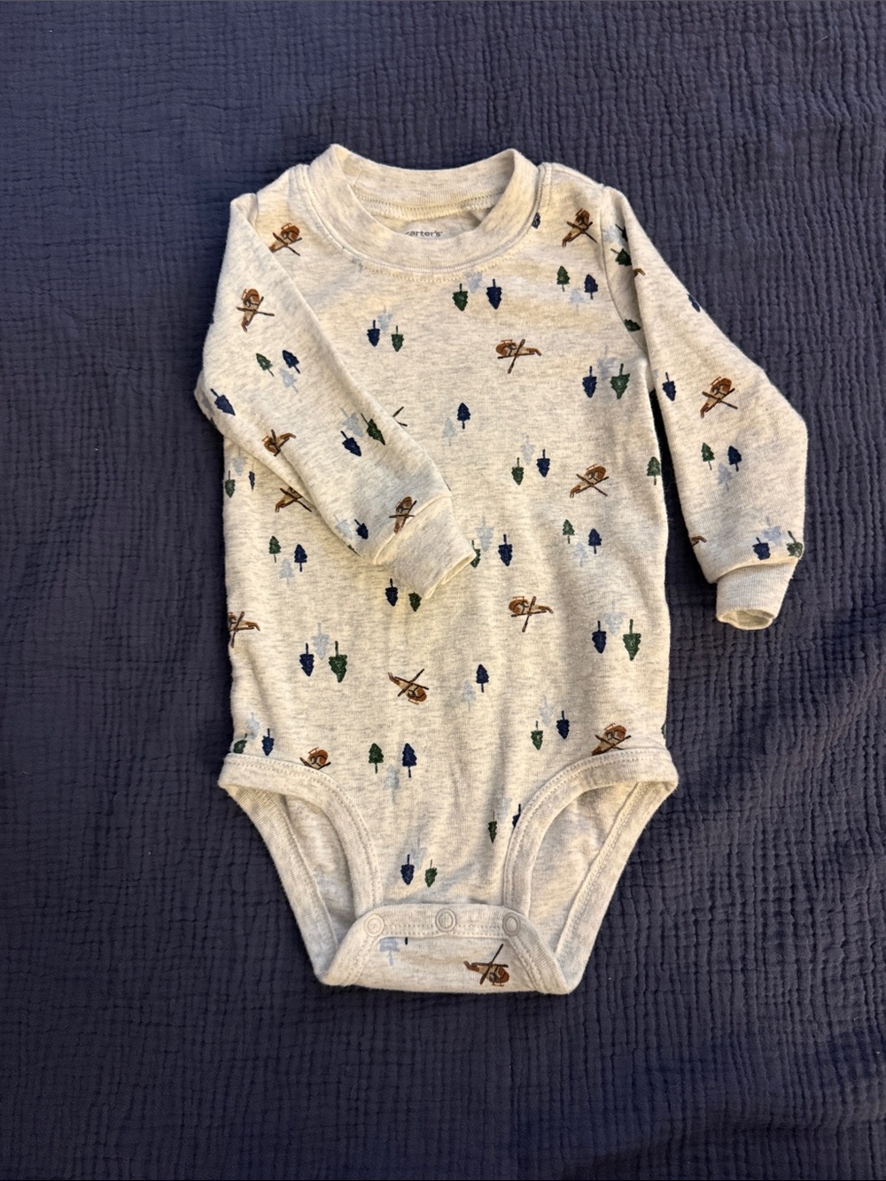 Carter's Grey Heather Long-Sleeve Bodysuit with Forest & Animal Motifs